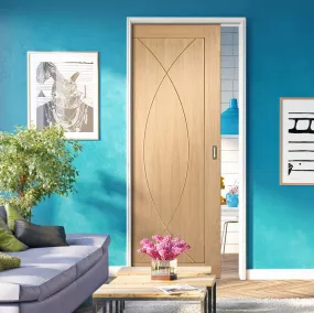 Bespoke Pesaro Oak Flush Single Pocket Door - Prefinished