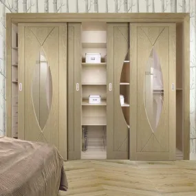 Bespoke Pesaro Oak Glazed 4 Door Maximal Wardrobe and Frame Kit - Prefinished