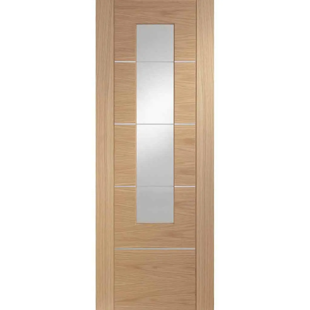 Bespoke Portici Oak Glazed Single Frameless Pocket Door - Aluminium Inlay - Prefinished