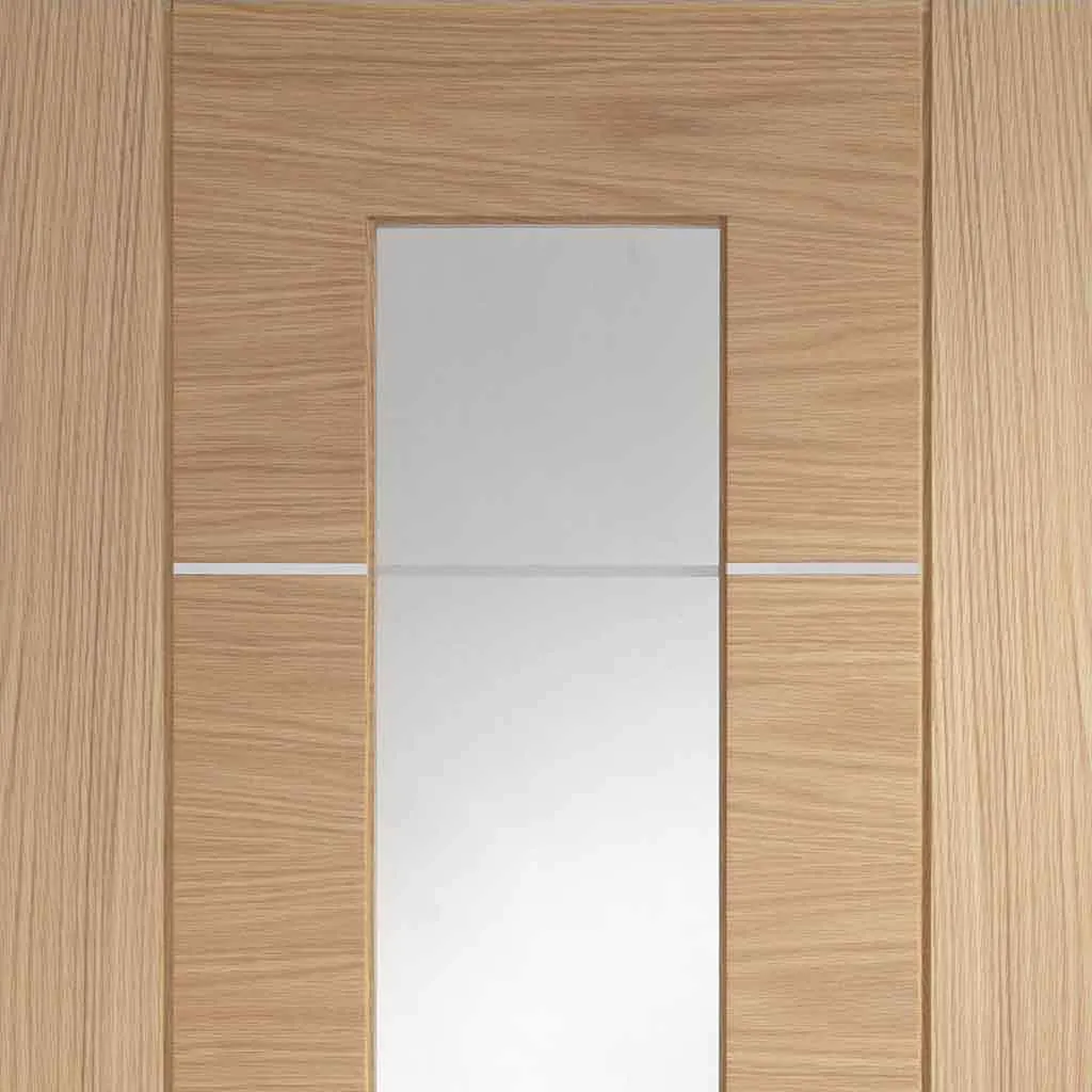 Bespoke Portici Oak Glazed Single Frameless Pocket Door - Aluminium Inlay - Prefinished