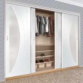 Bespoke Salerno Glazed 4 Door Maximal Wardrobe and Frame Kit - White Primed