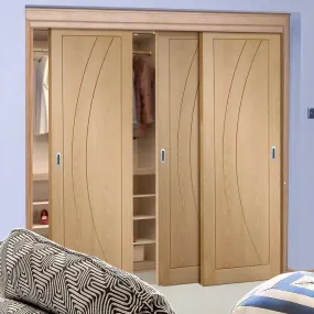 Bespoke Salerno Oak Flush 3 Door Maximal Wardrobe and Frame Kit