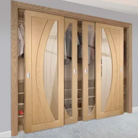 Bespoke Salerno Oak Glazed 4 Door Maximal Wardrobe and Frame Kit - Prefinished