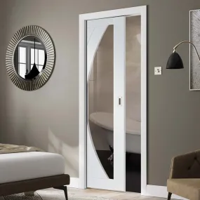 Bespoke Salerno White Primed Glazed Single Pocket Door - Clear Glass