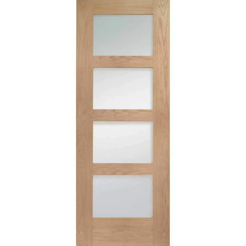 Bespoke Shaker Oak 4L Glazed Single Frameless Pocket Door - Prefinished - Clear Glass