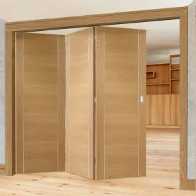 Bespoke Thrufold Forli Oak Flush Folding 3 0 Door - Aluminium Inlay - Prefinished