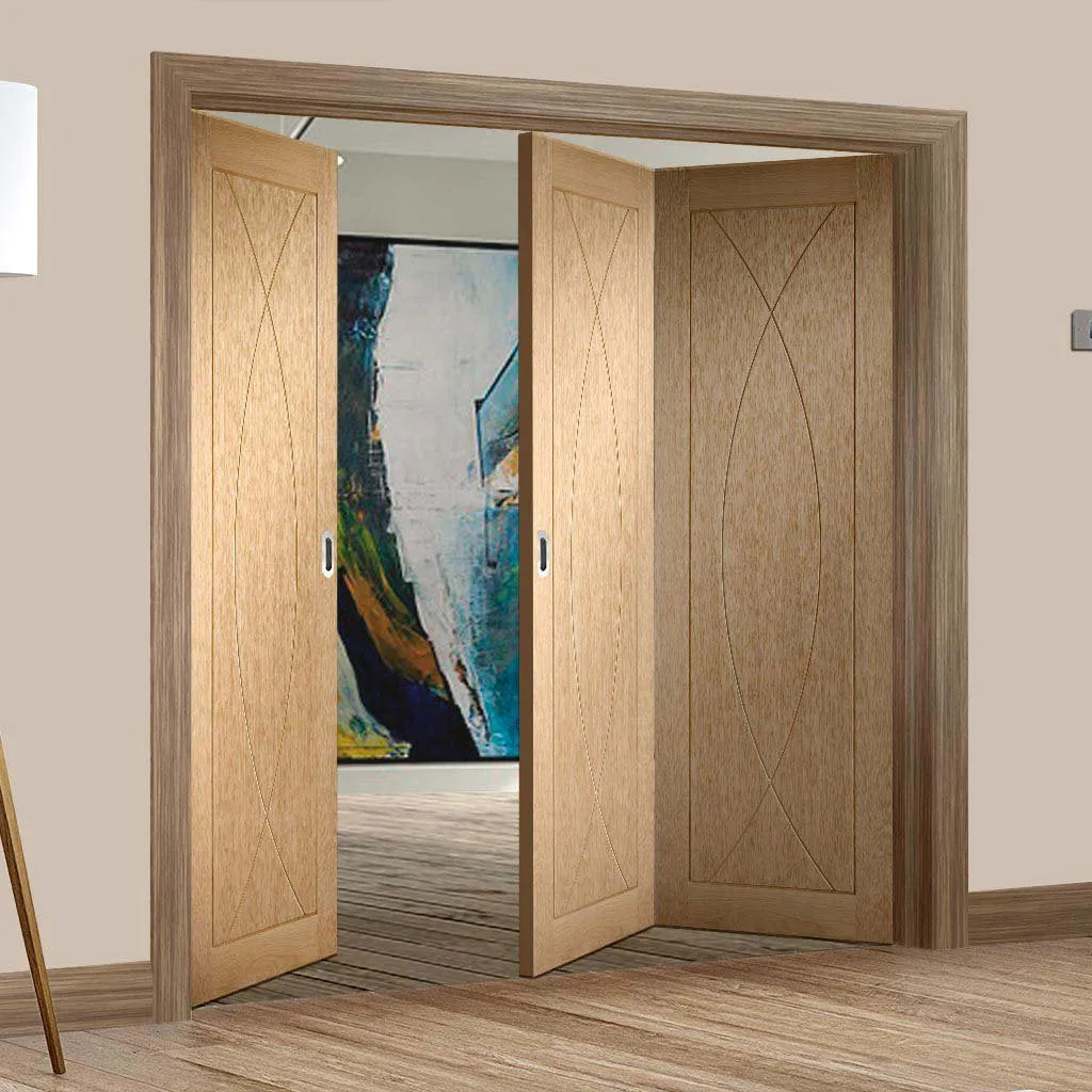 Bespoke Thrufold Pesaro Oak Flush Folding 3 0 Door - Prefinished