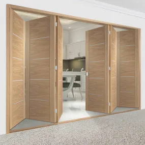 Bespoke Thrufold Portici Oak Flush Folding 3 3 Door - Aluminium Inlay - Prefinished