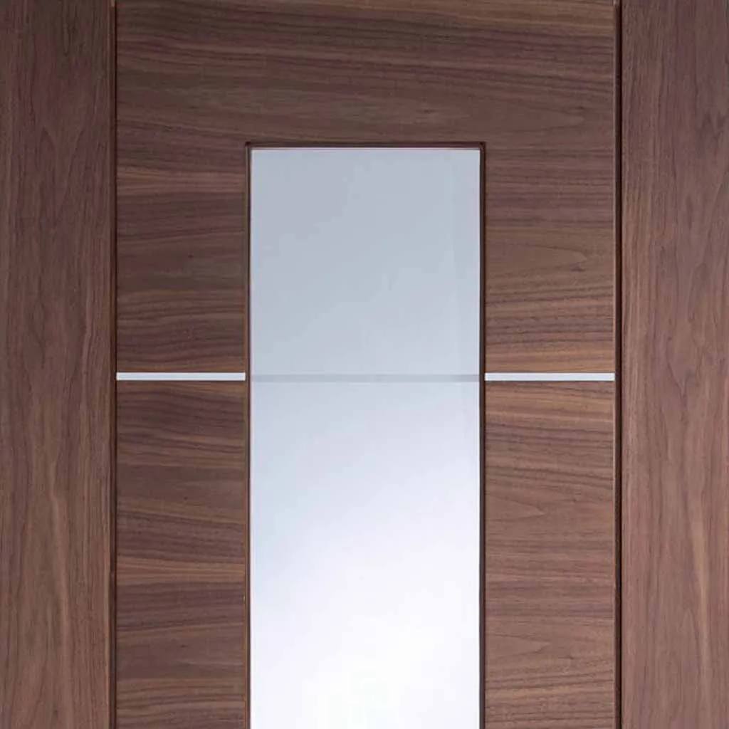 Bespoke Thruslide Surface Portici Walnut Glazed - Sliding Door and Track Kit - Aluminium Inlay - Prefinished