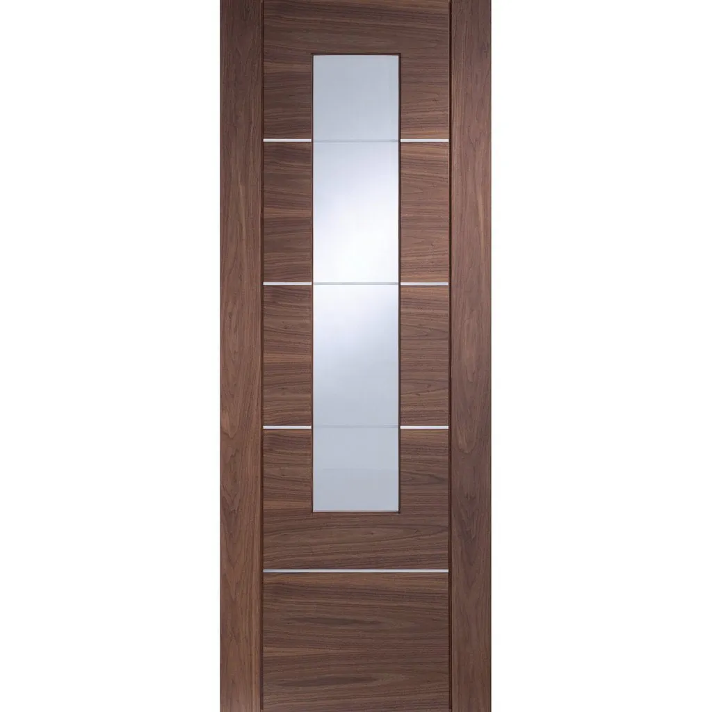 Bespoke Thruslide Surface Portici Walnut Glazed - Sliding Door and Track Kit - Aluminium Inlay - Prefinished