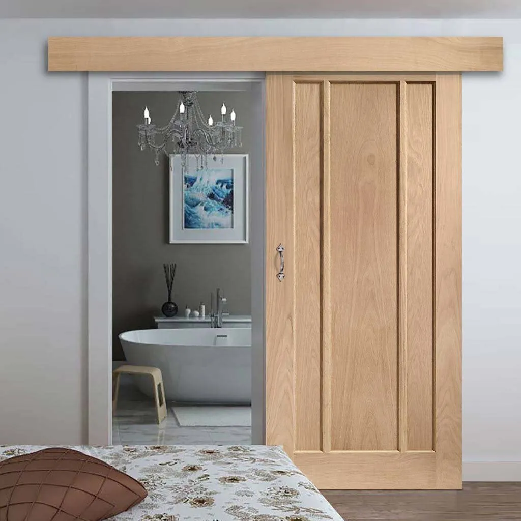 Bespoke Thruslide Surface Worcester Oak 3 Panel - Sliding Door and Track Kit