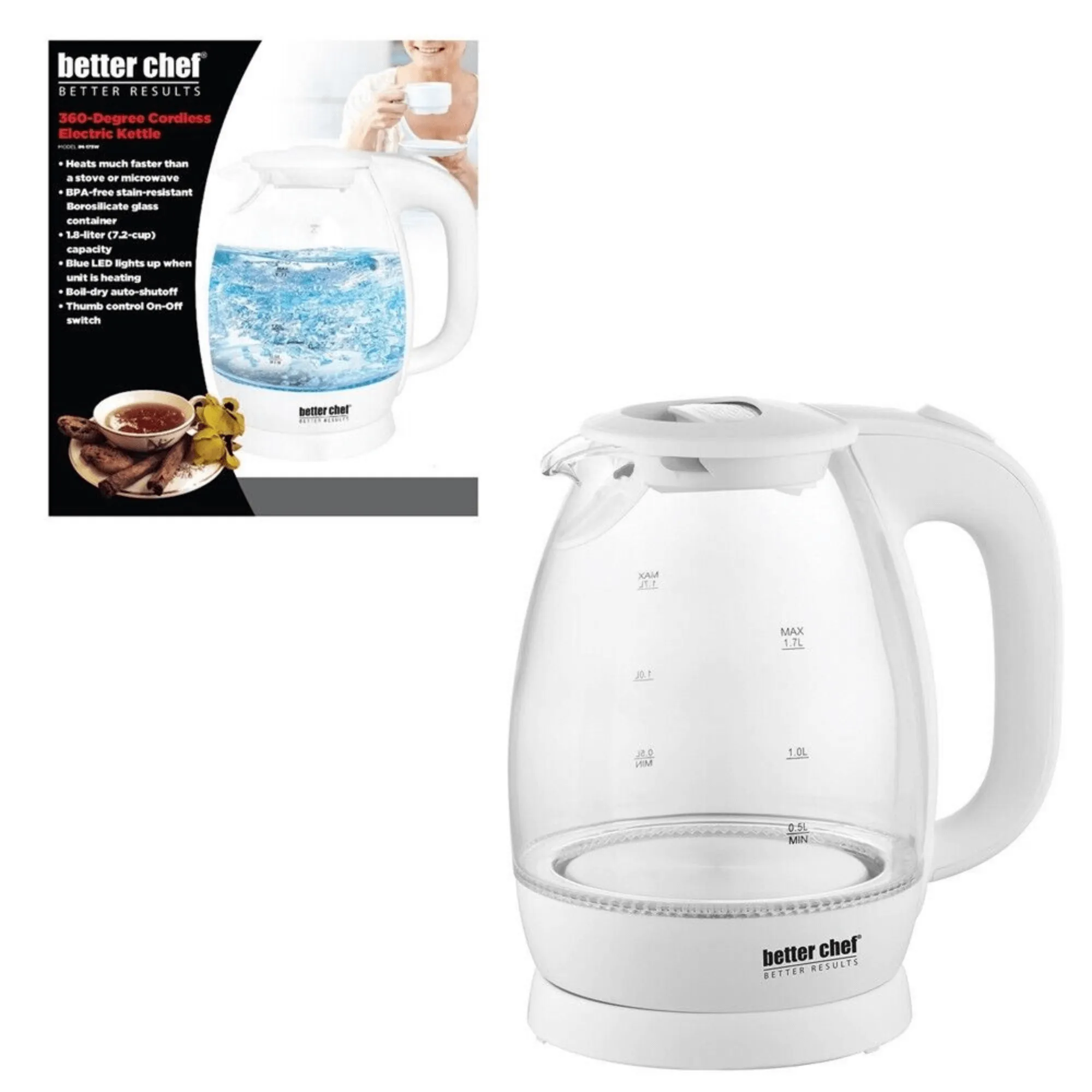 Better Chef 7-Cup Cordless Borosilicate Glass Electric Kettle with LED Light by Jupiter Gear Home