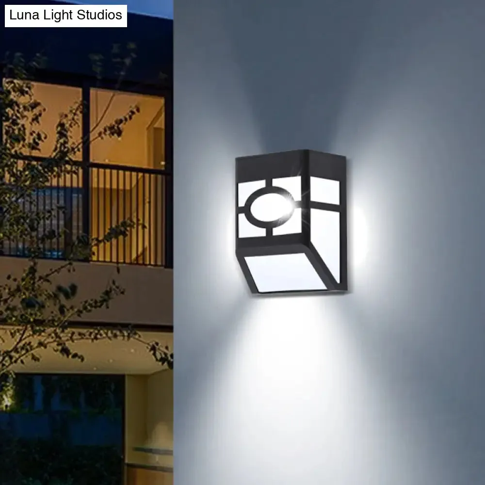 Black Acrylic Trapezoid Solar Wall Mount Sconce: Retro Style LED Courtyard Light