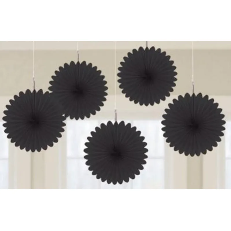 Black Mini Fan Decorations 6in 5pk