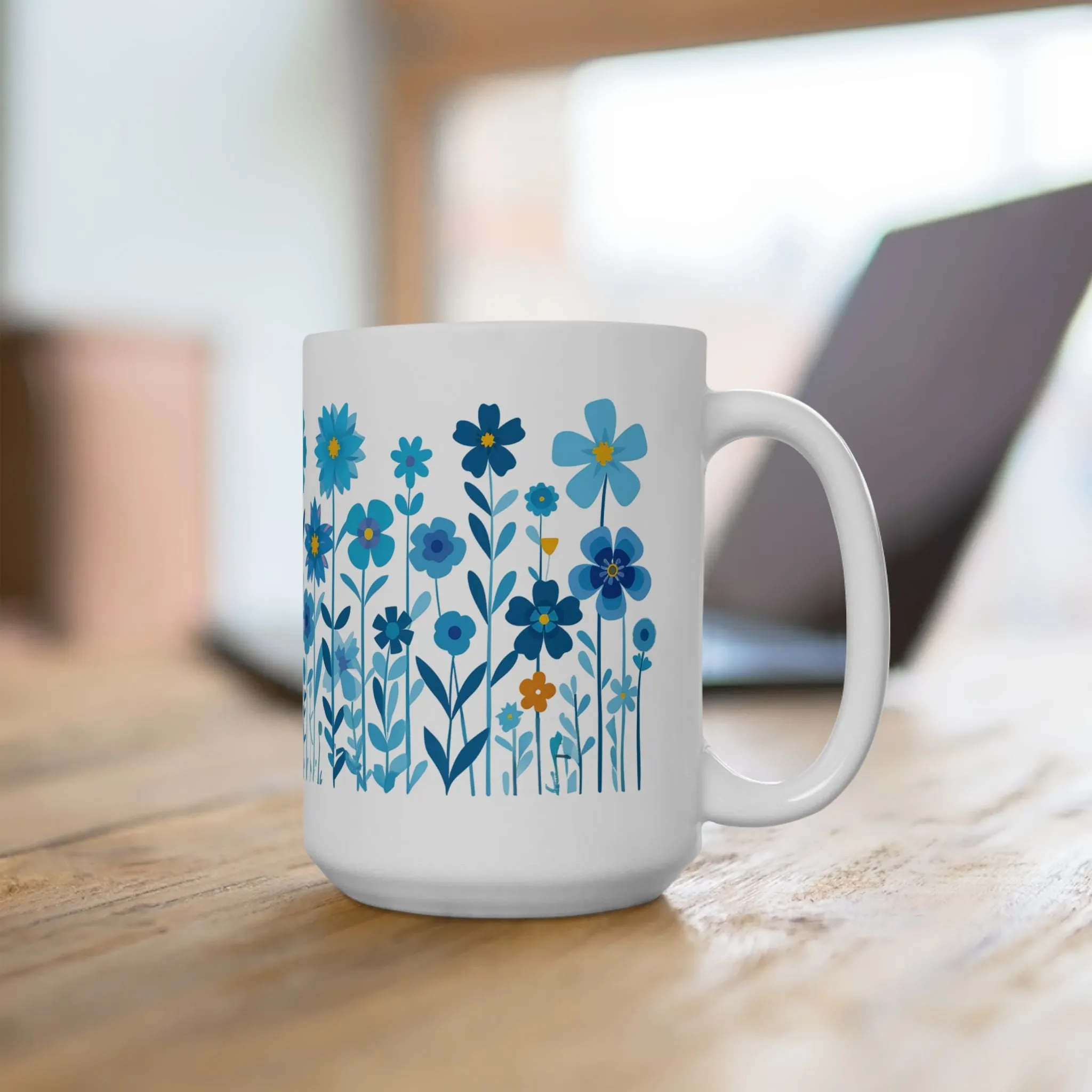 Blue Daisy Flower Coffee Mug, Wild Flower Tea Cup, Botanical Mug, Garden Mug, Flower Lover Mug, Boho Daisy Mug, Daisy Flower Gift