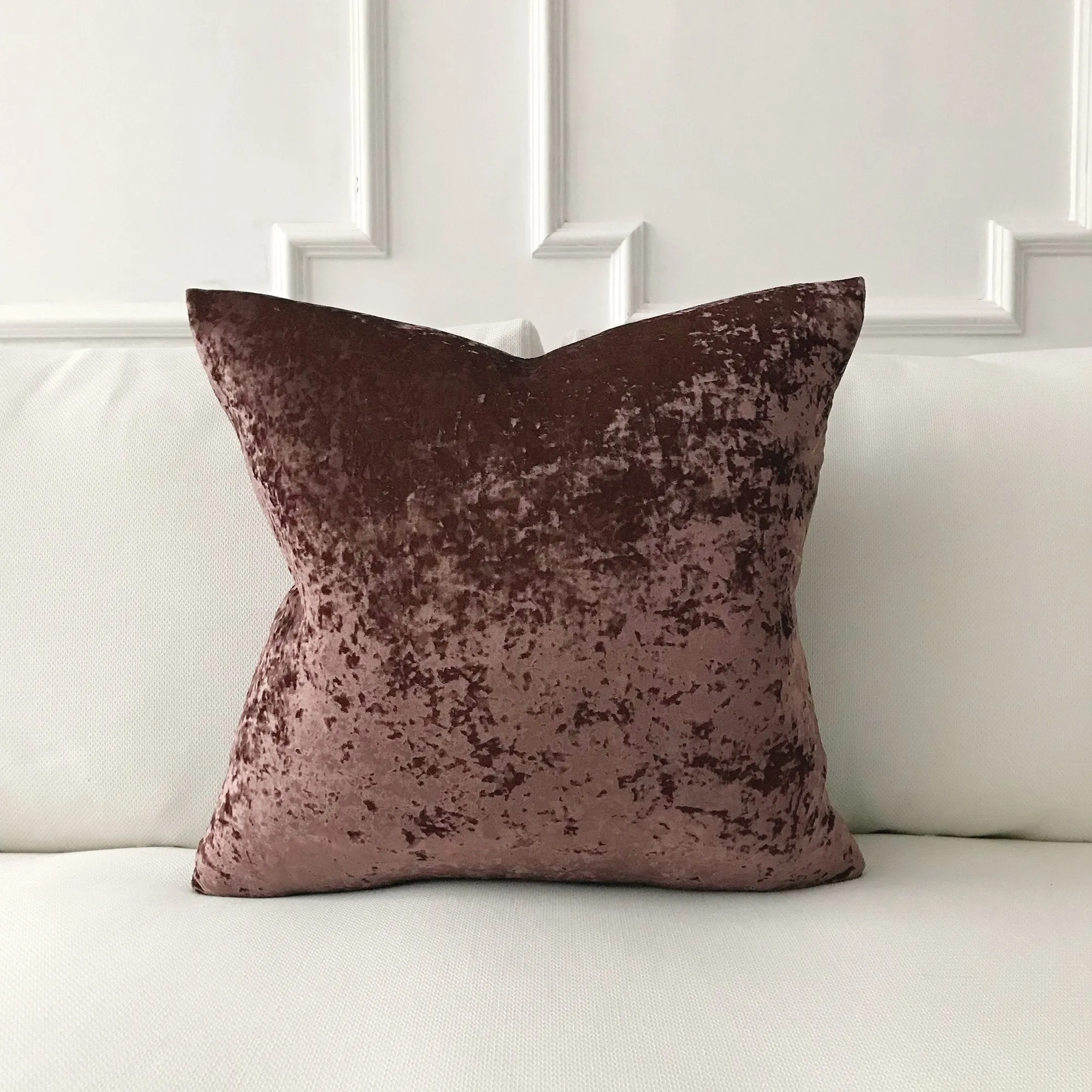 Bohemian Mocha Crushed Velvet Throw Pillow Cover 22x22