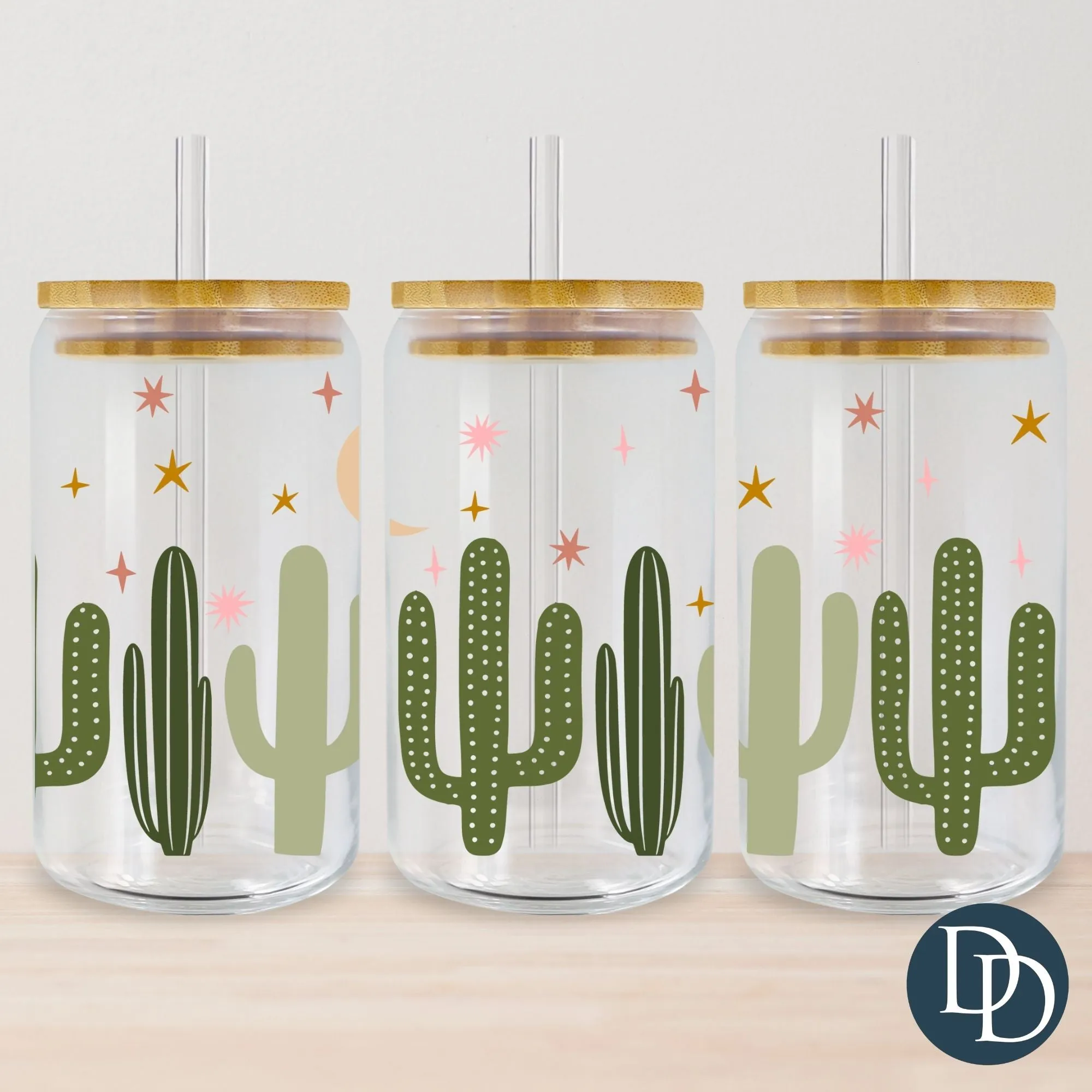 Boho Dusk Cacti UV DTF Cup Wrap