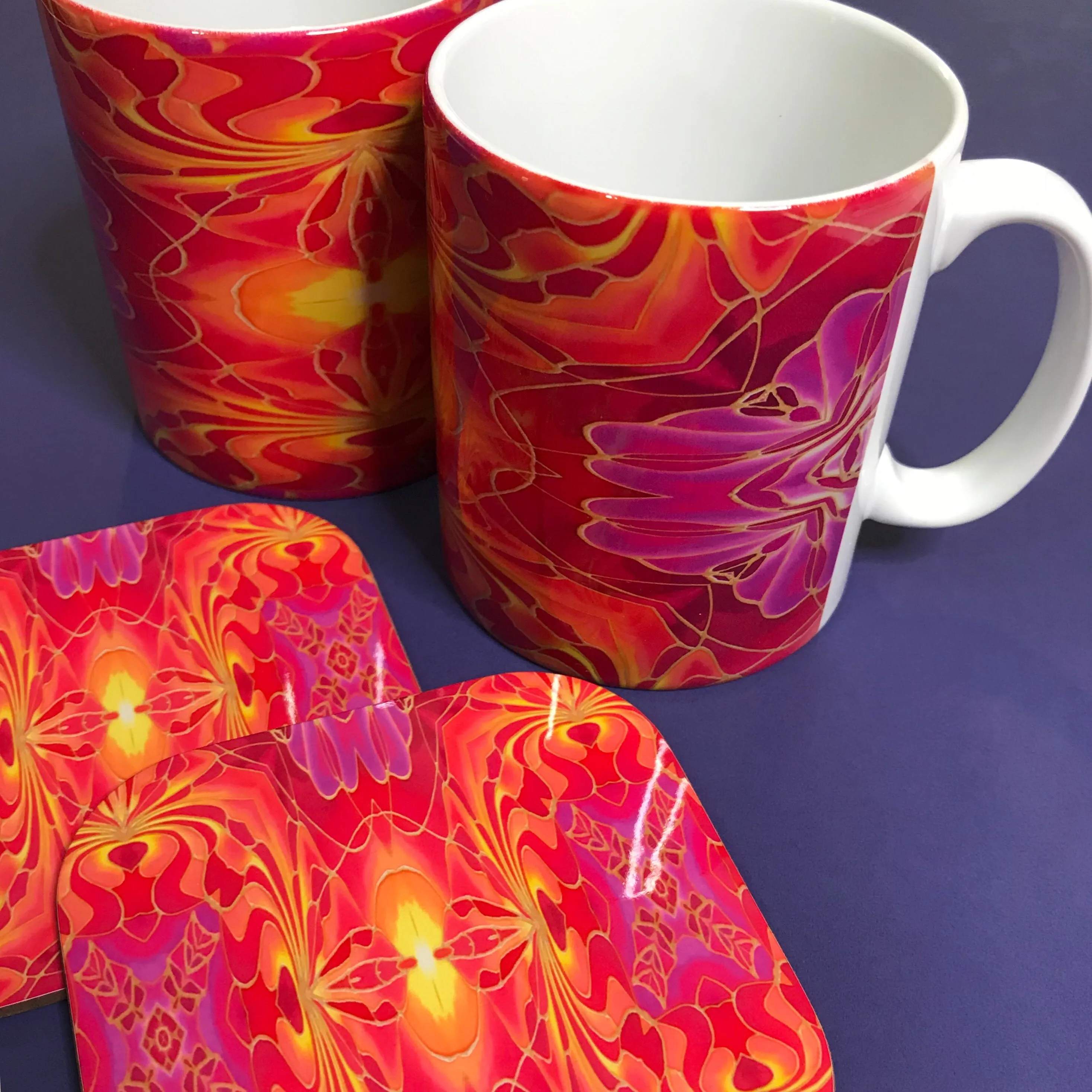 Bright Pink and Red mug and coaster set or mug only - Colourful Mug Set - Red pink Mug Gift