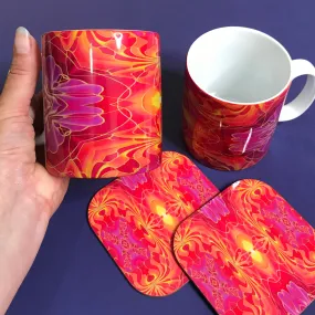 Bright Pink and Red mug and coaster set or mug only - Colourful Mug Set - Red pink Mug Gift