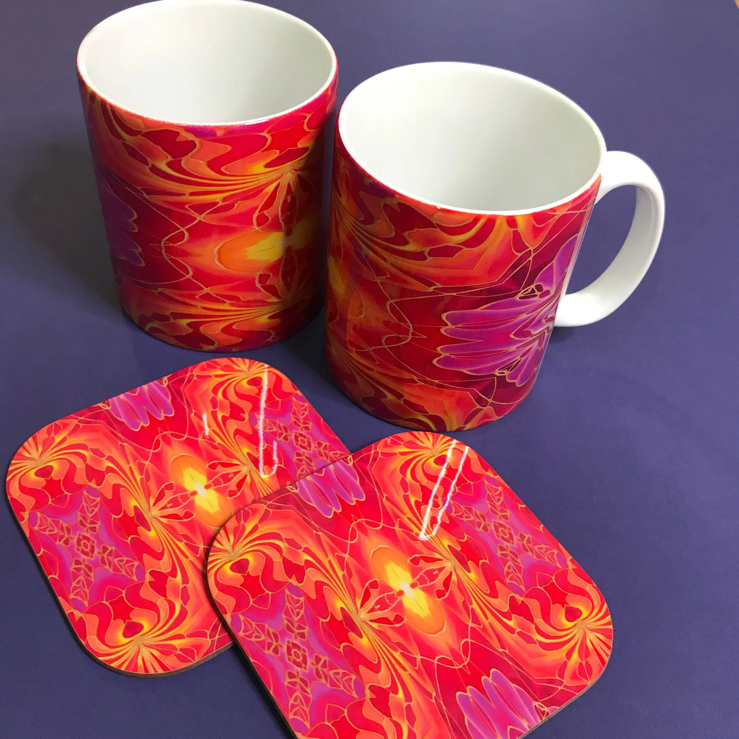 Bright Pink and Red mug and coaster set or mug only - Colourful Mug Set - Red pink Mug Gift