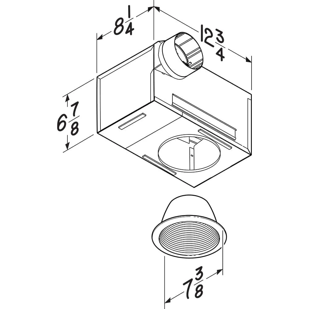 Broan NuTone 744L Recessed 50-80 Selectable CFM Ventilation Fan with Light, 0.3-2 Sones