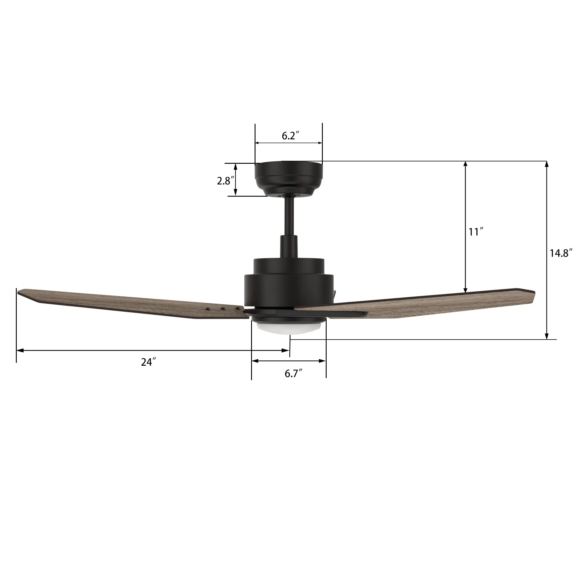 CALEN 48 inch 3-Blade Smart Ceiling Fan with LED Light Kit & Remote Control- Black/Wood Pattern