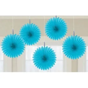 Caribbean Blue Mini Fan Decorations 6in 5pk