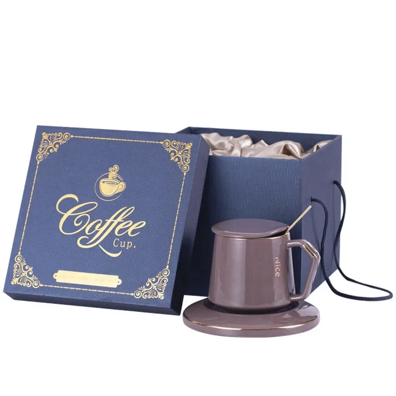 Ceramic Solid Color Coffee Cup with Lid Spoon