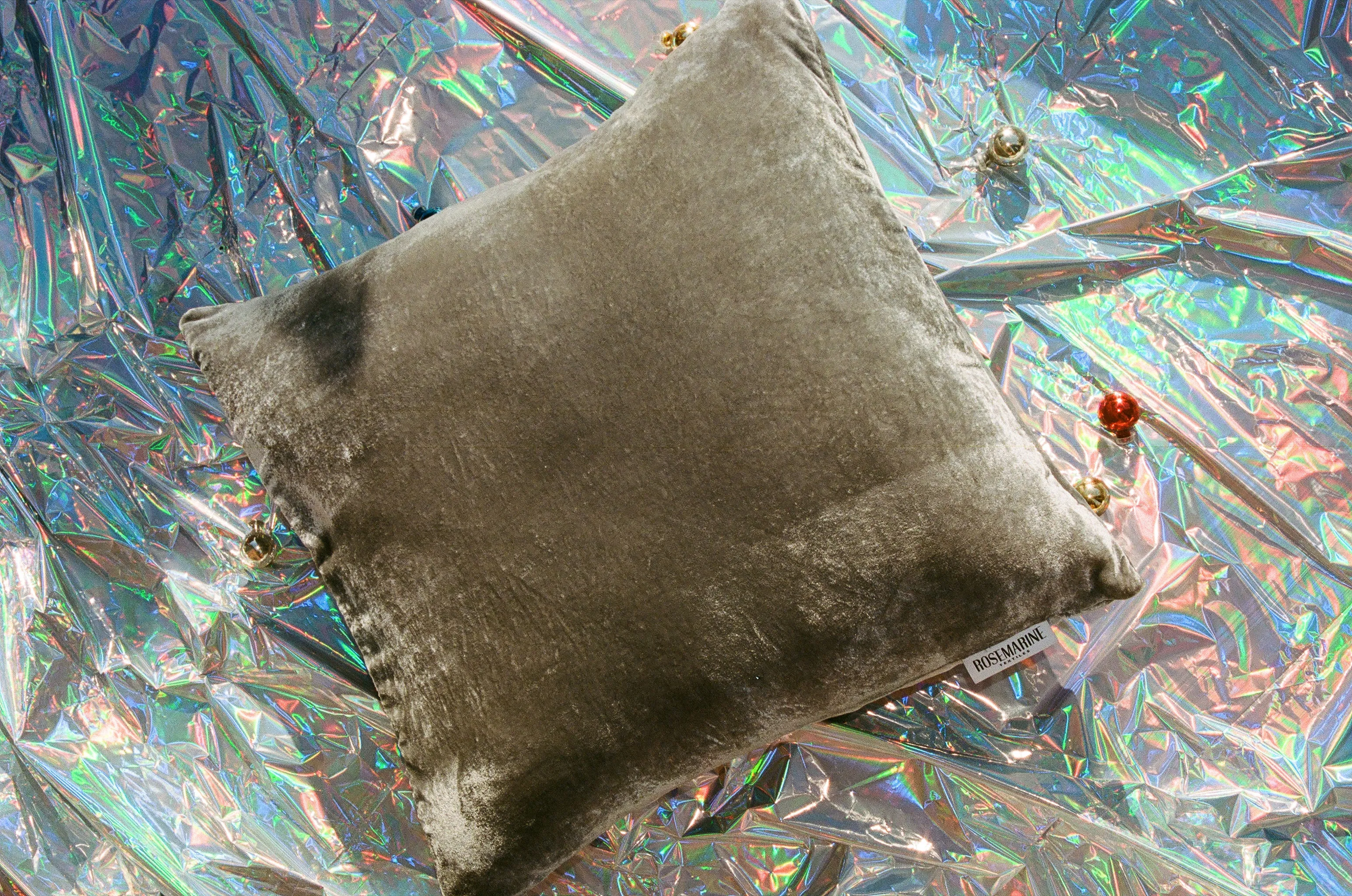 Charcoal Naturally Dyed Silk Velvet Pillow