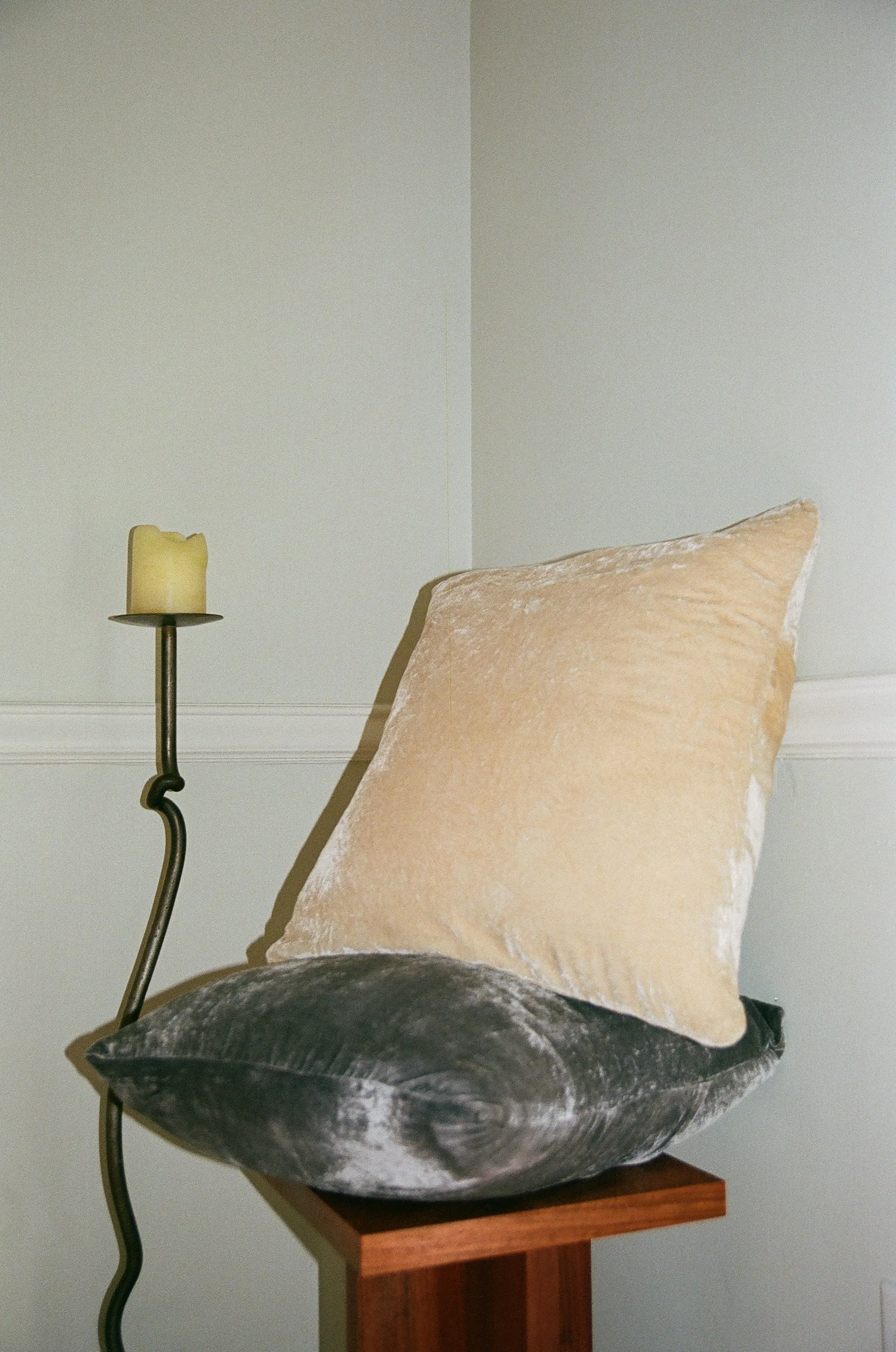 Charcoal Naturally Dyed Silk Velvet Pillow