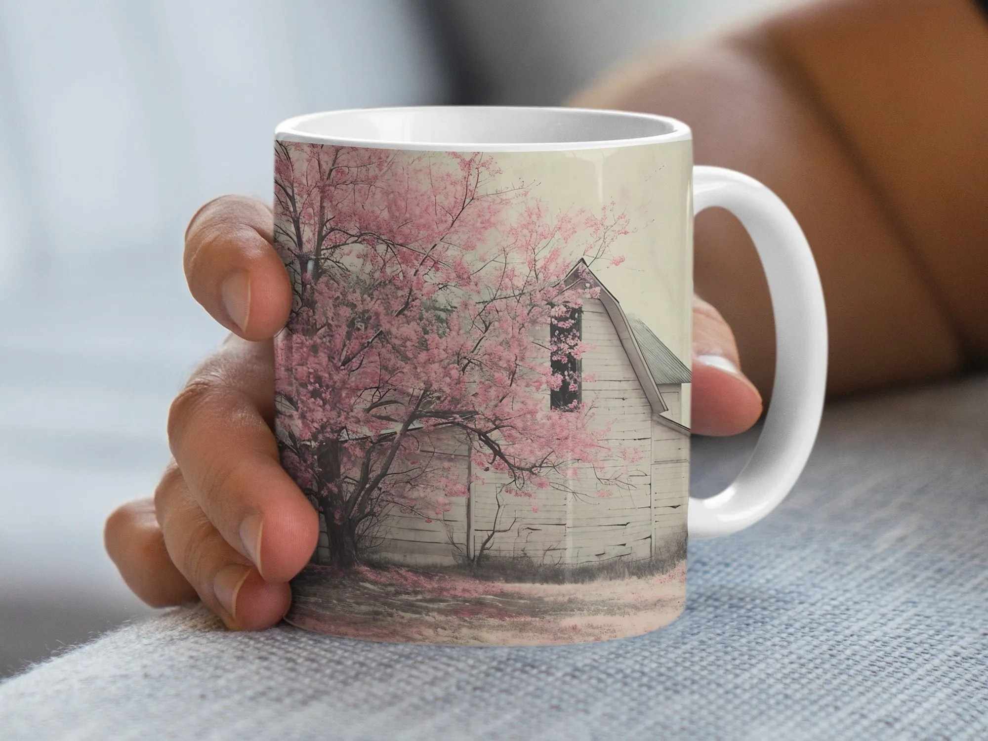 Cherry Blossom Tree Mug, Vintage Style Pink Floral Coffee Cup