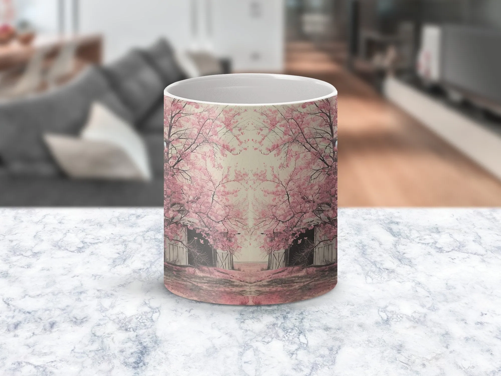 Cherry Blossom Tree Mug, Vintage Style Pink Floral Coffee Cup