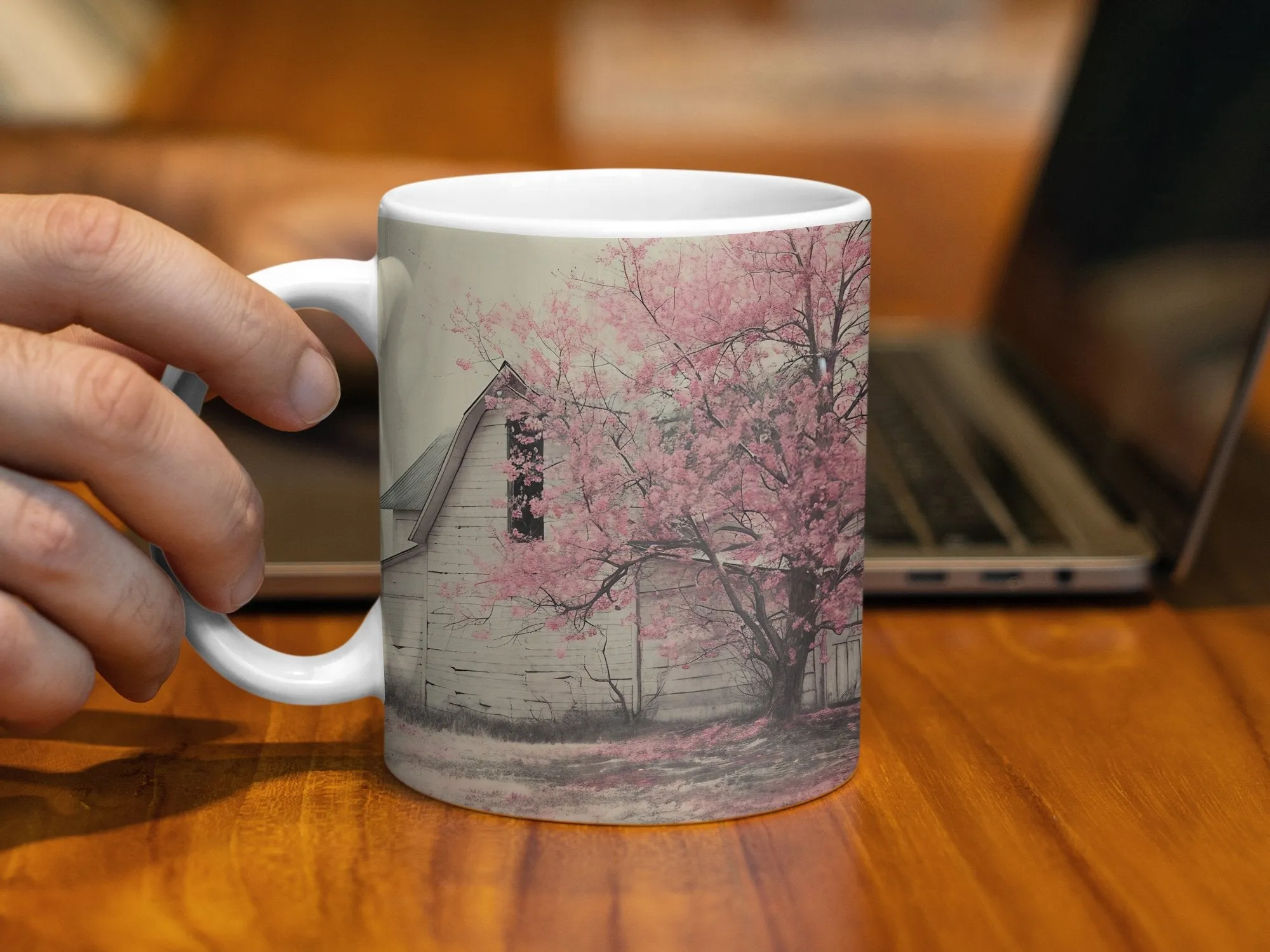 Cherry Blossom Tree Mug, Vintage Style Pink Floral Coffee Cup