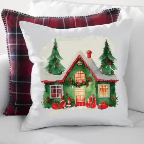 Christmas Houses Pillow Covers, Rustic Country Square covers, Country Farmhouse Decor