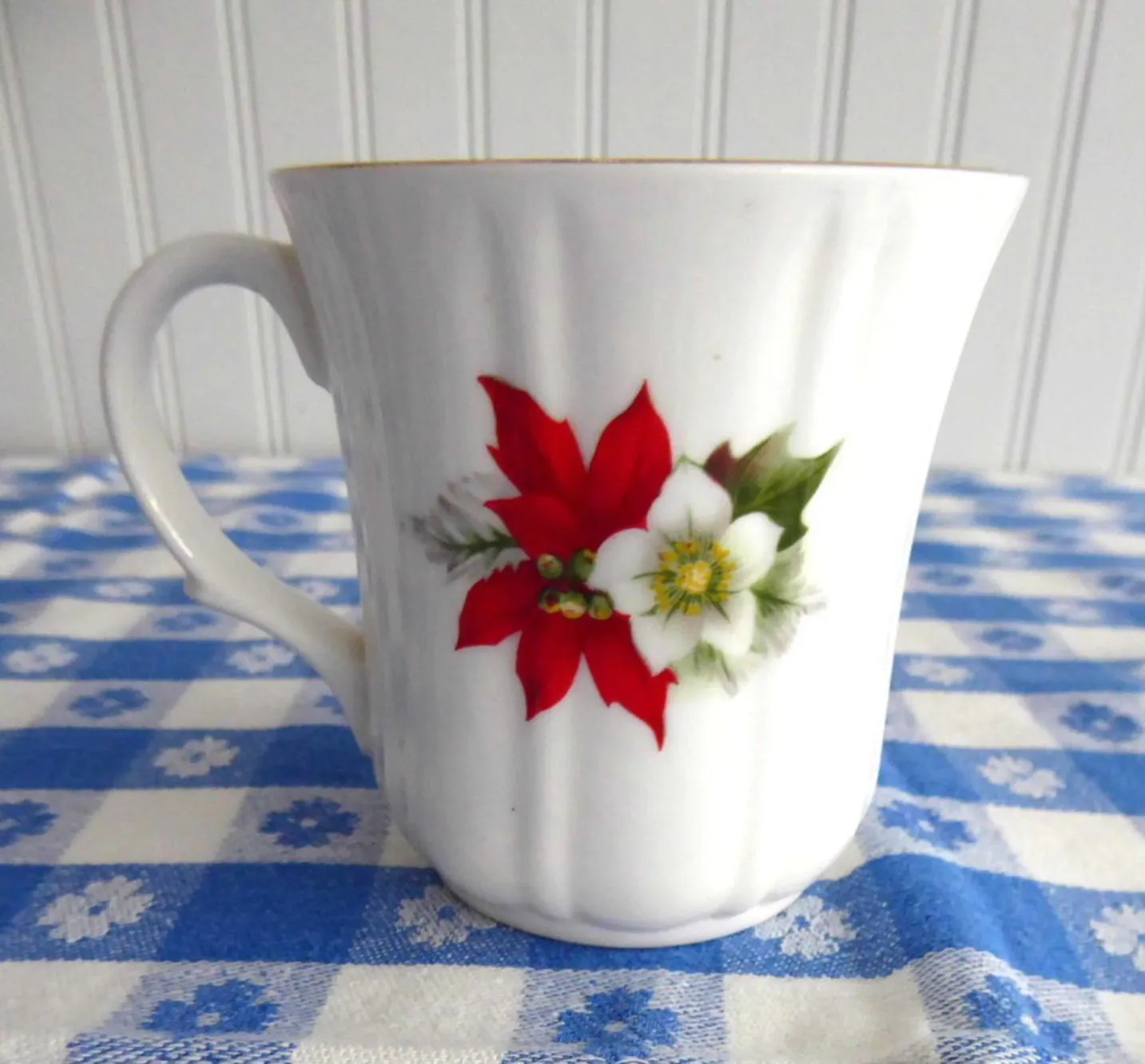 Christmas Poinsettia Mug Duchess England Bone China Christmas Holiday 1970s Christmas Tea