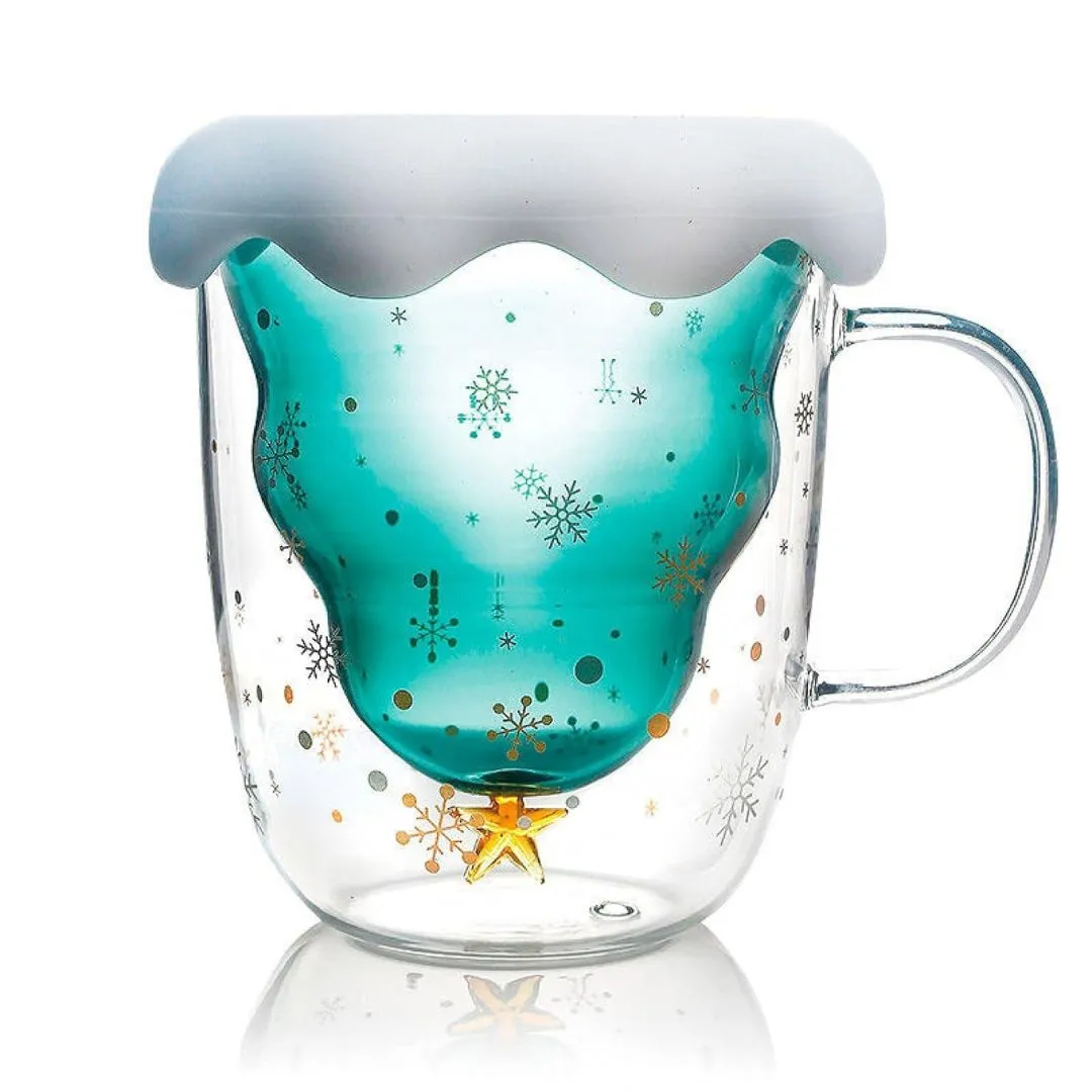 Christmas Tree Double-Wall Cup | Christmas Cup with Handle with Cover