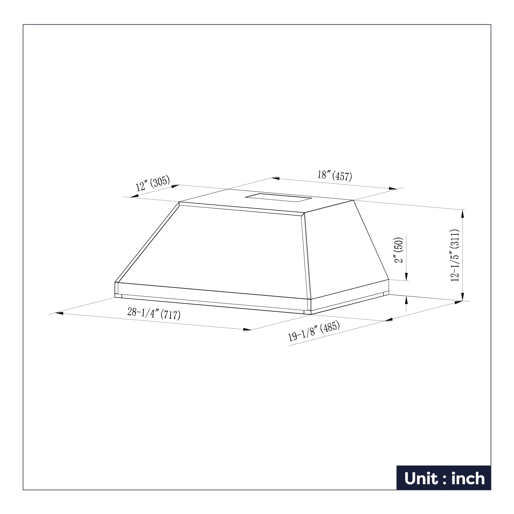 CIARRA Professional Series 28 inch Built-In Range Hood with 4-Speed Levels and Smart Control | CAS28927A-OW