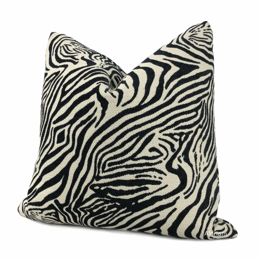 (CLEARANCE) Okapi Black Cream Zebra Animal Stripe Chenille Pillow Cover