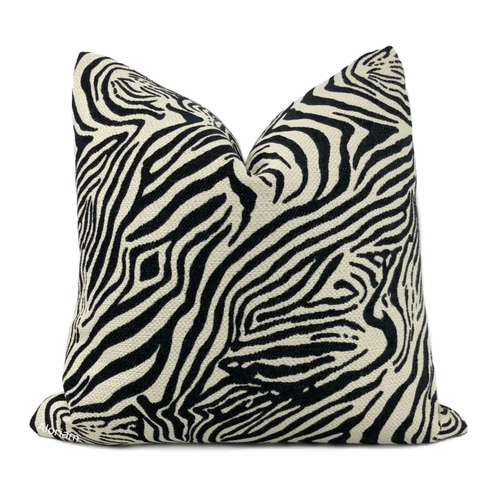 (CLEARANCE) Okapi Black Cream Zebra Animal Stripe Chenille Pillow Cover