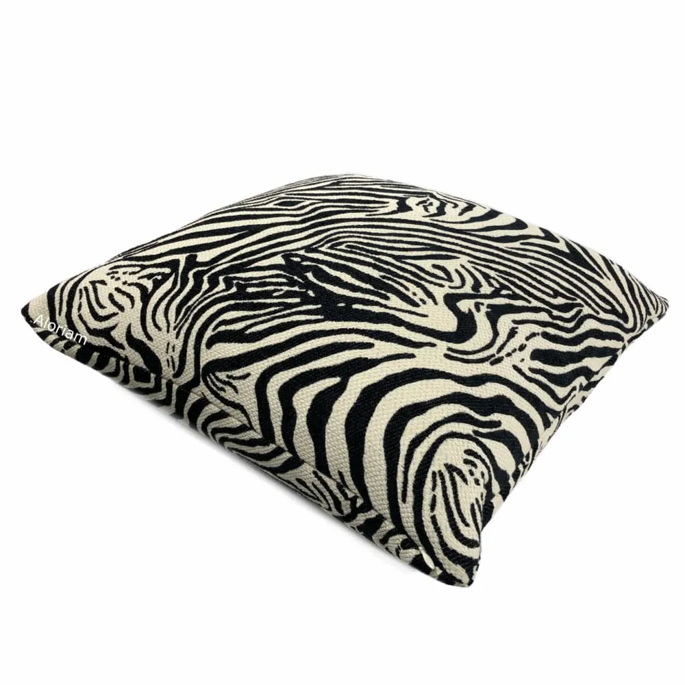 (CLEARANCE) Okapi Black Cream Zebra Animal Stripe Chenille Pillow Cover