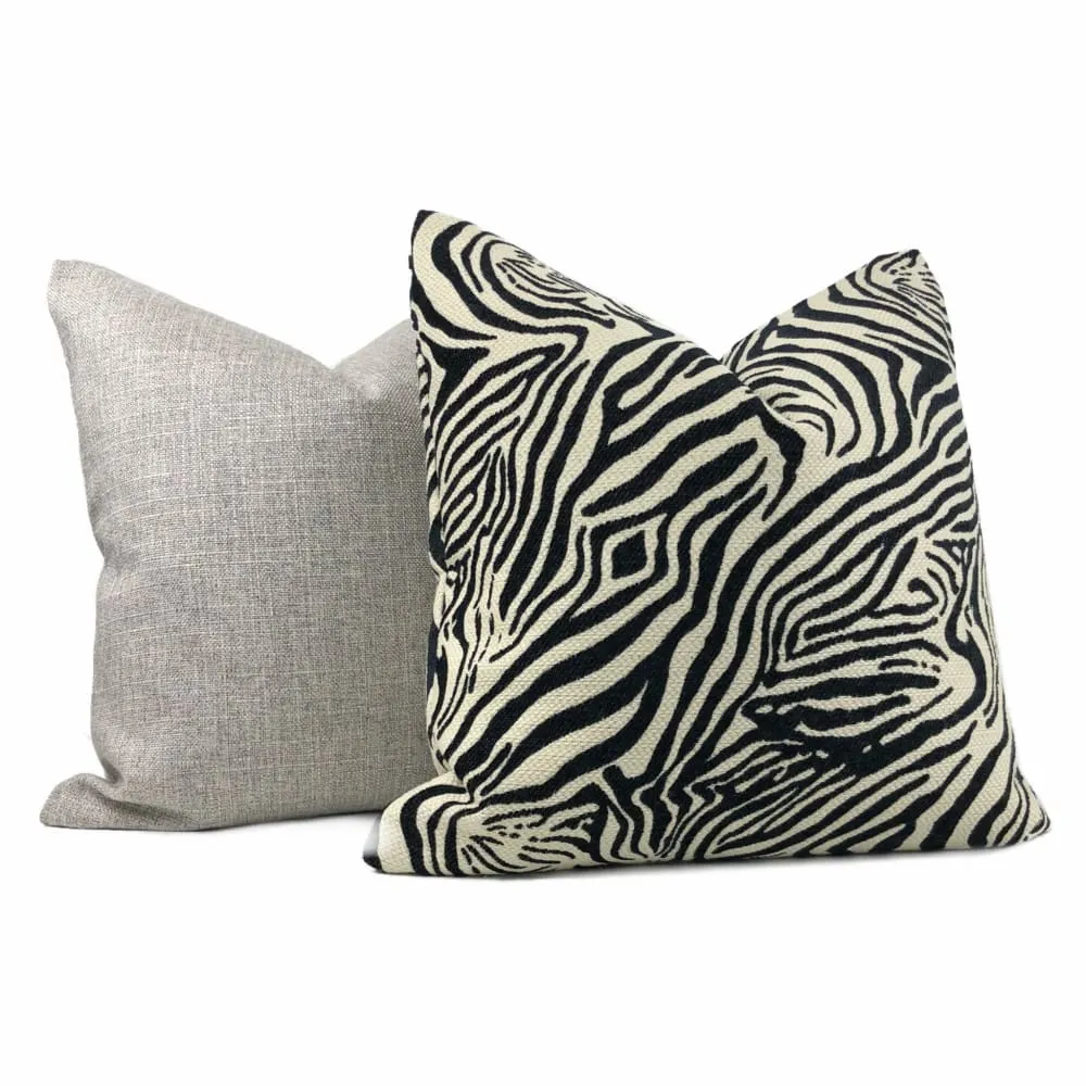 (CLEARANCE) Okapi Black Cream Zebra Animal Stripe Chenille Pillow Cover