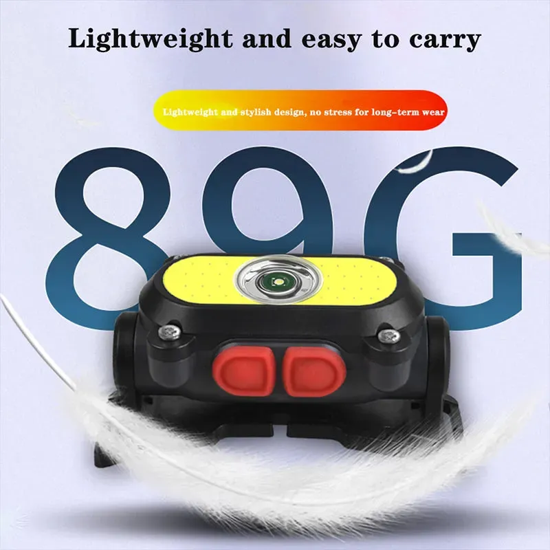 COB Induction Headlamp Multi Mode Dual Light Source lamp USB Charging Built In Battery Night Running Night Fishing torch