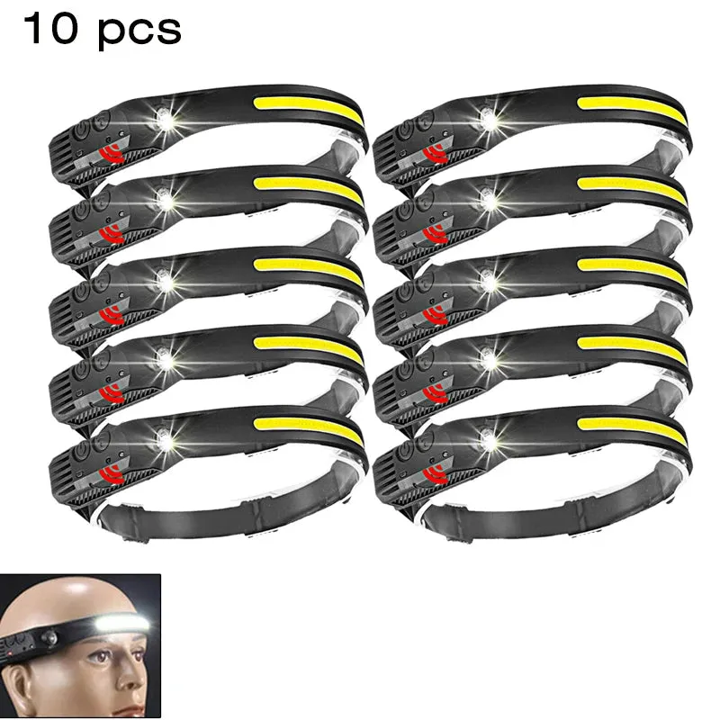 COB LED Induction Riding Headlamp 1200mAh USB Rechargeable Hunting Soft and not Strangling Flashlight Work Light 6 Modes Torch