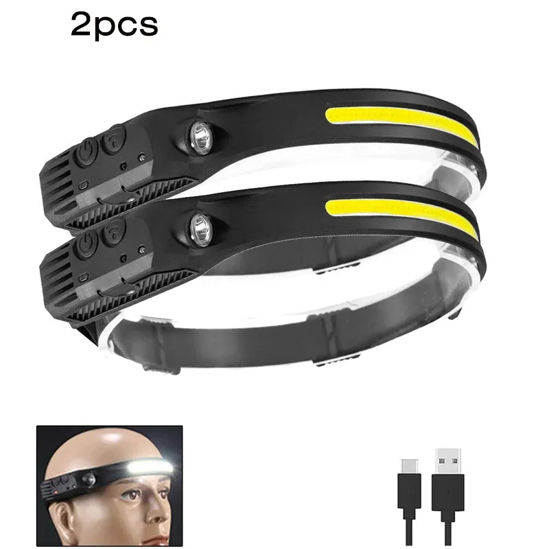 COB LED Induction Riding Headlamp 1200mAh USB Rechargeable Hunting Soft and not Strangling Flashlight Work Light 6 Modes Torch