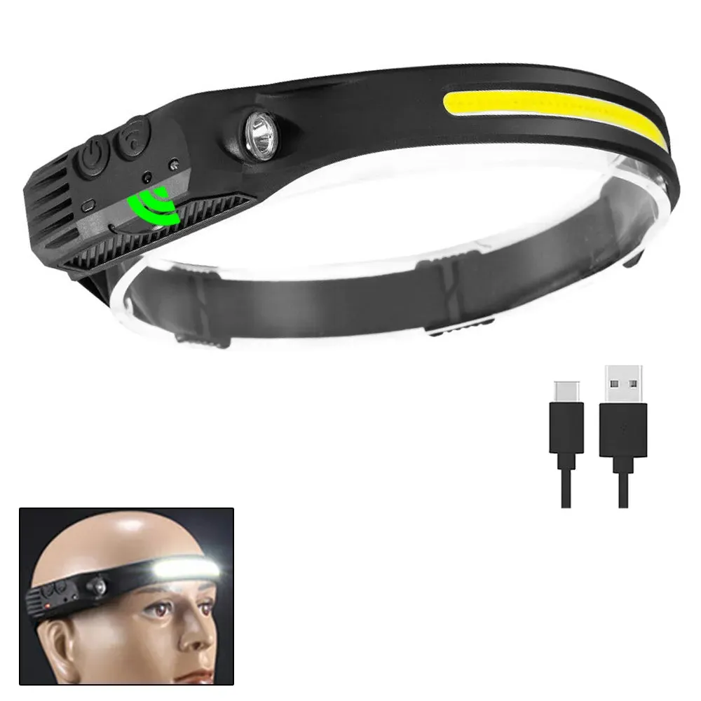 COB LED Induction Riding Headlamp 1200mAh USB Rechargeable Hunting Soft and not Strangling Flashlight Work Light 6 Modes Torch