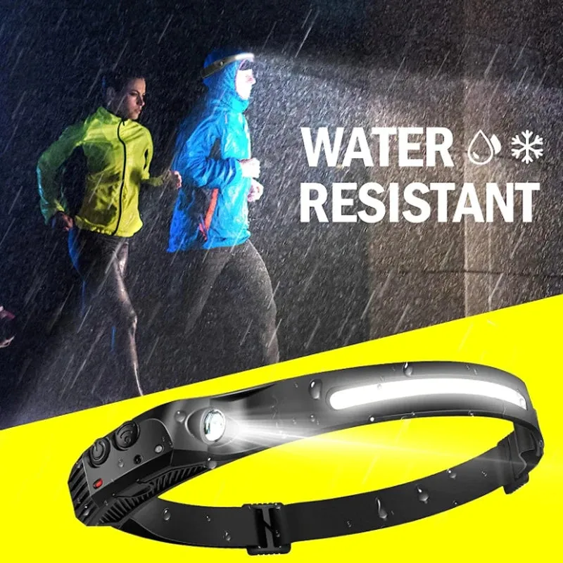 COB LED Induction Riding Headlamp 1200mAh USB Rechargeable Hunting Soft and not Strangling Flashlight Work Light 6 Modes Torch