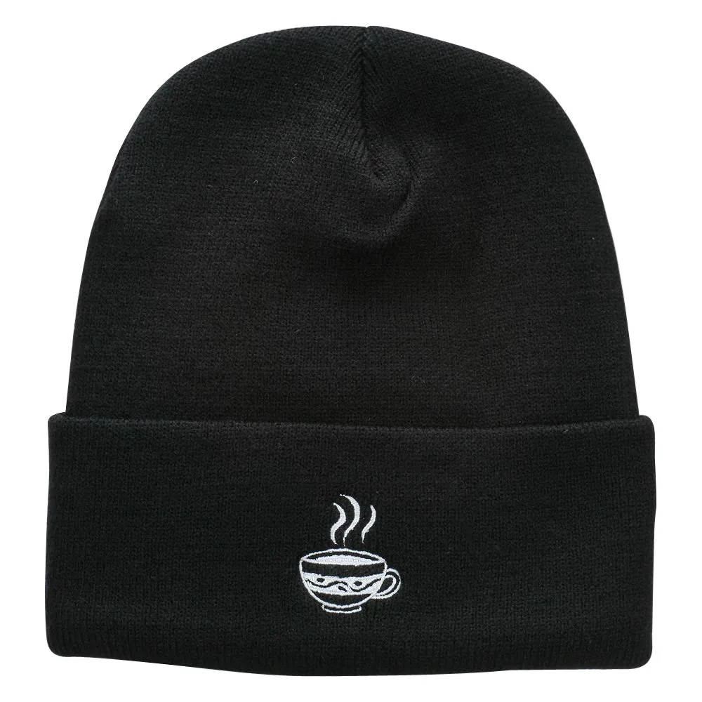 Coffee Cup Embroidered Long Beanie