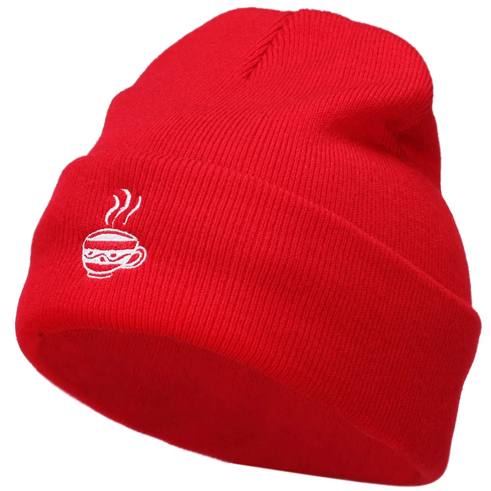 Coffee Cup Embroidered Long Beanie