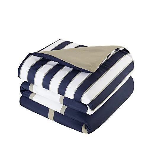 Comforter Set - 4 Piece - White/Blue - Stripes