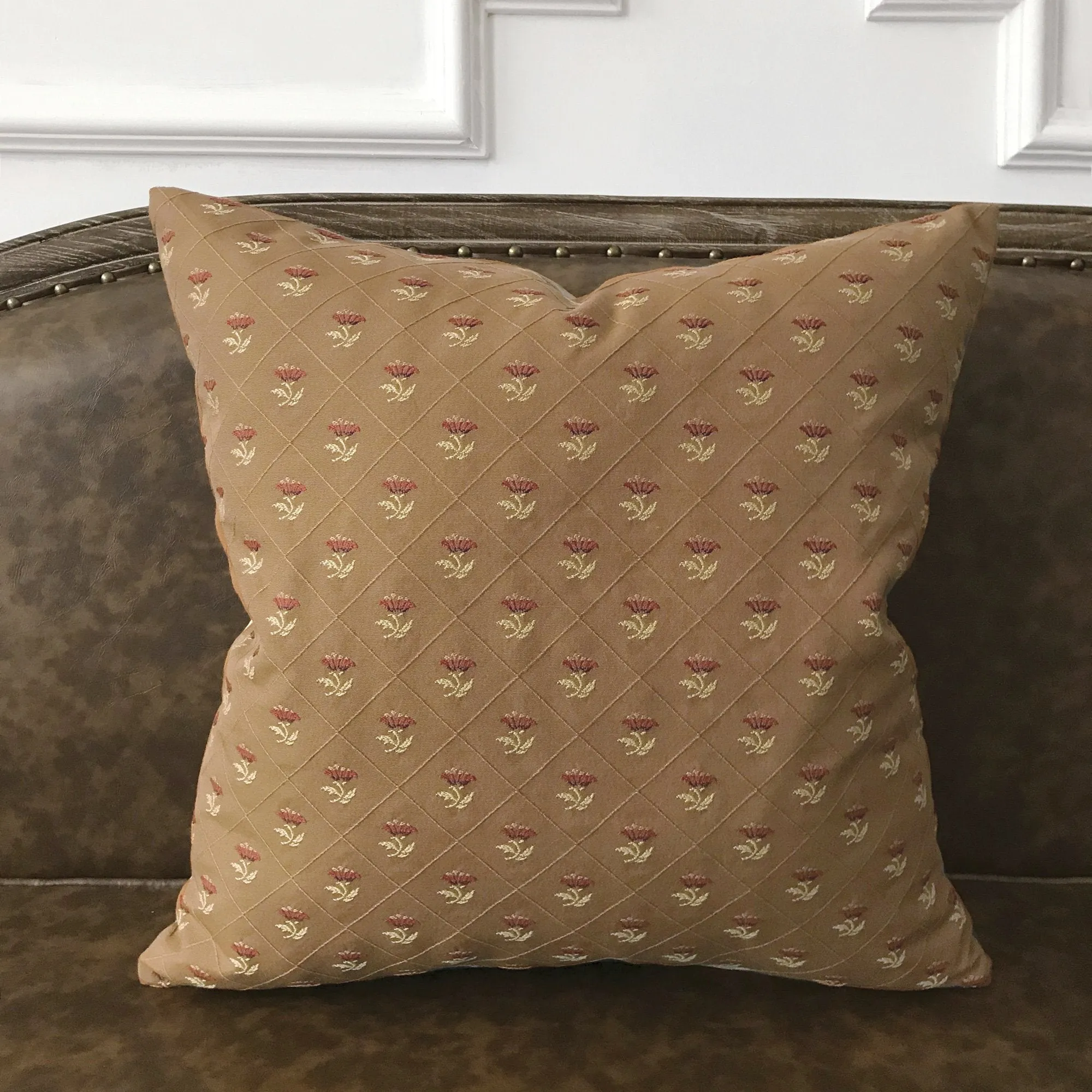 Copper English Trellis Floral Throw Pillow Cover 20x20